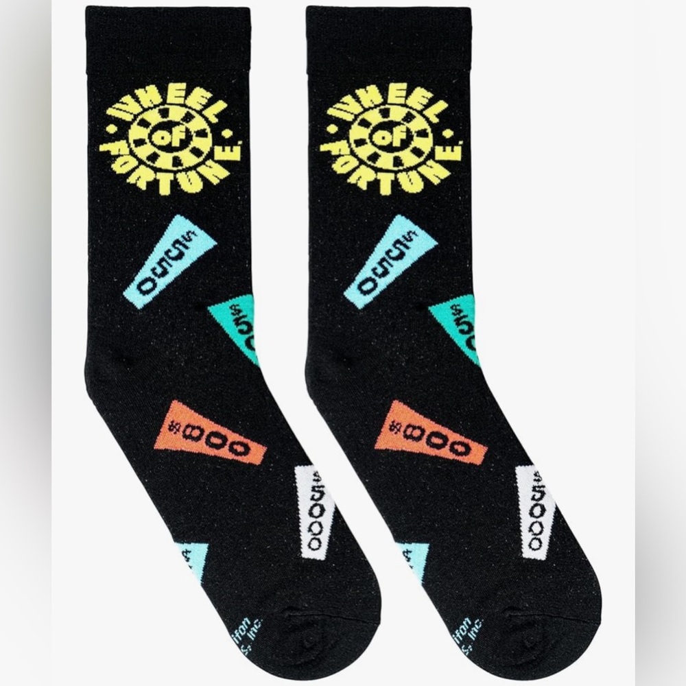 Wheel of Fortune Black Crew Socks NWT